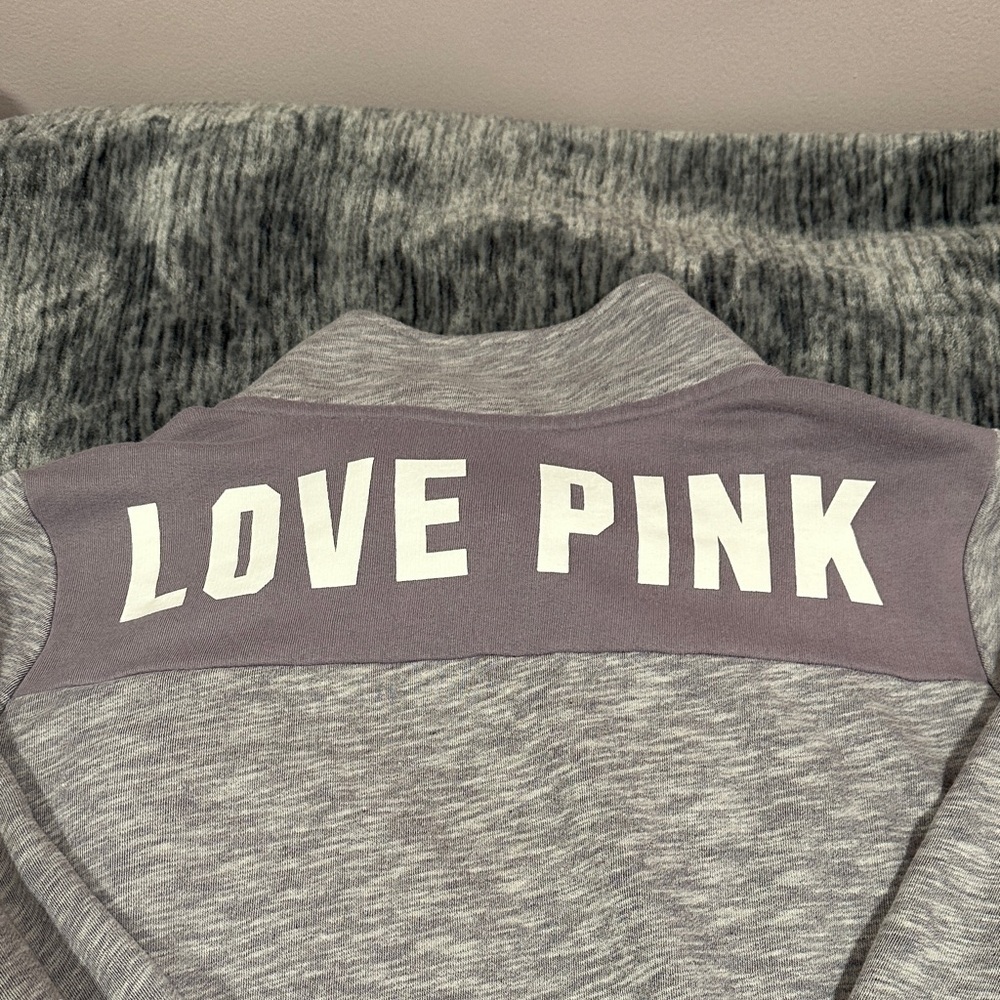 PINK Victoria's Secret Women’s Zip-Up Sweater - Light Gray and Purple EUC - Picture 8 of 9
